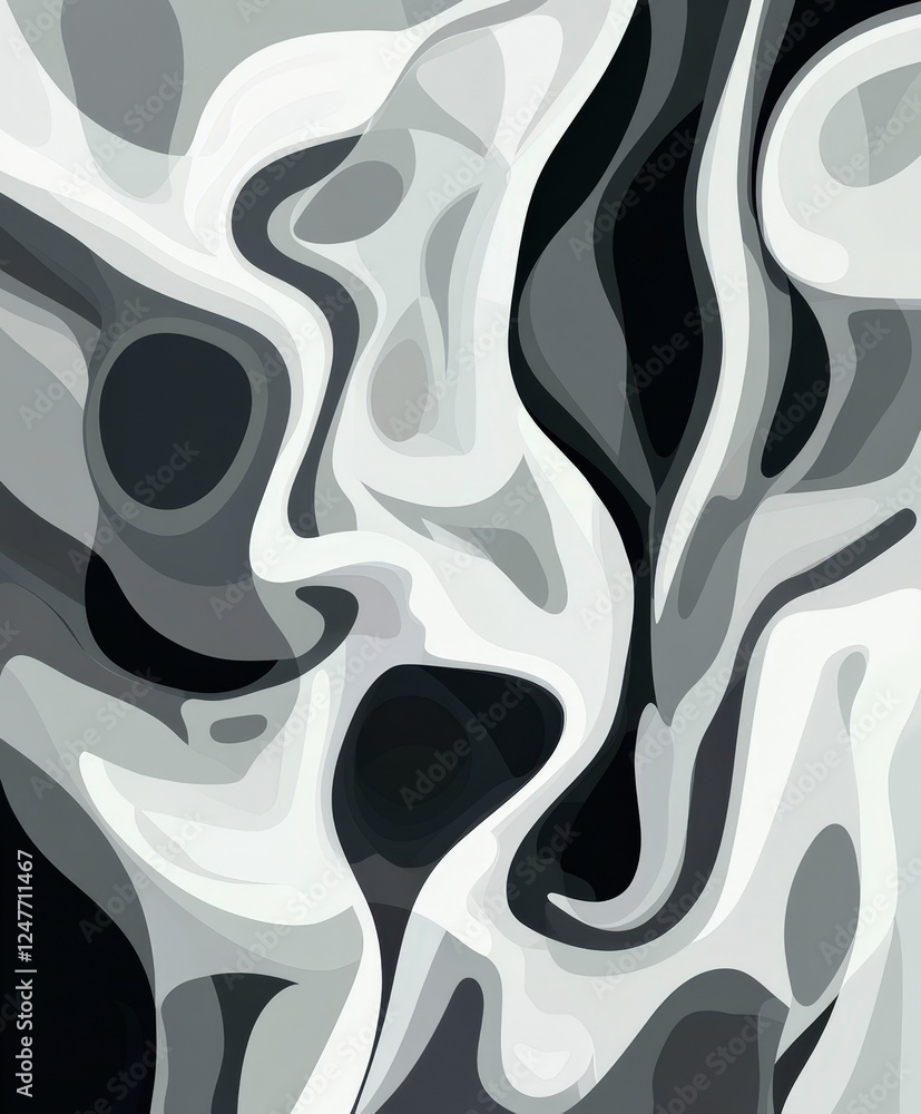 Poster Abstract Black and White Fluid Shapes with Soft Curves and Patterns