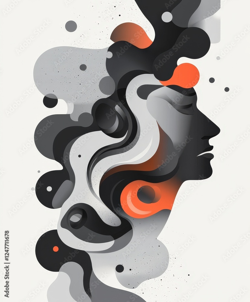 Aufkleber abstract profile portrait with fluid shapes and soft color palette