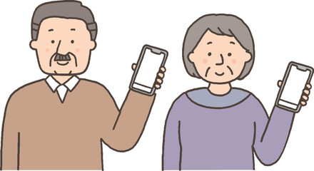 スマホを持っているシニア男女