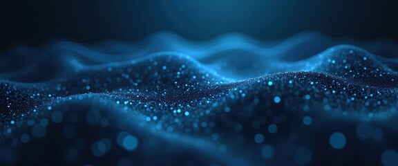 Abstract dynamic blue tech pattern. Futuristic wavy lines, glowing points form complex design. Visualizes innovation, advanced tech. Modern abstract concept of network, data flow. Modern design for