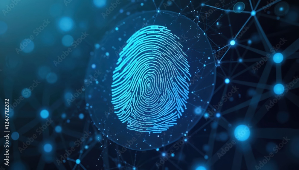 Poster digital fingerprint biometric verification illustration. secure tech concept for digital identity, a