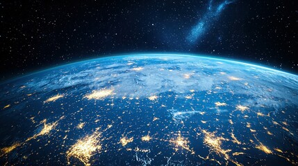 Earth at night, city lights, space background, global connectivity, travel