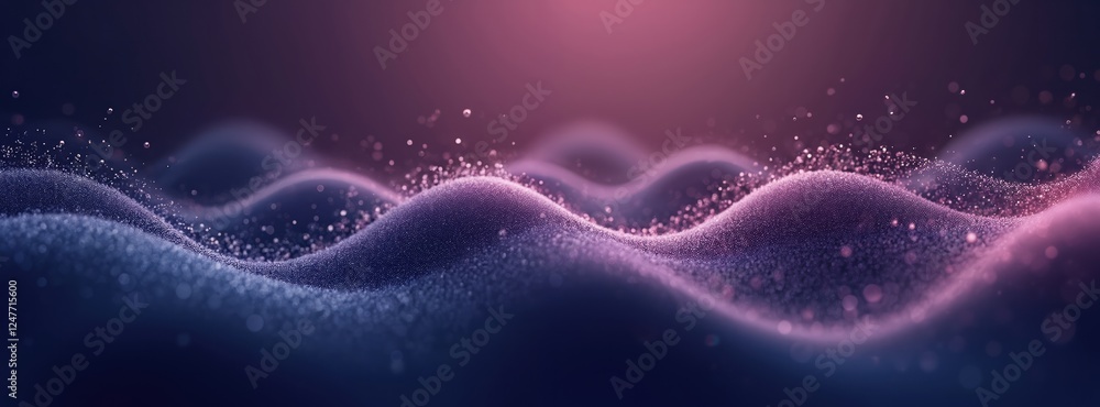 Poster dynamic abstract illustration with wavy lines, particles. purple, blue colors create vibrant visual 