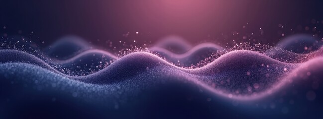 Obraz premium Dynamic abstract illustration with wavy lines, particles. Purple, blue colors create vibrant visual effect. Digital art piece perfect for backgrounds. Modern design with 3D effects. Abstract pattern