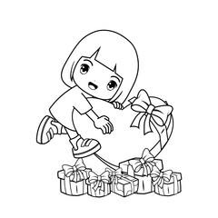 Valentine Day Coloring Page with cute girl