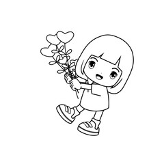 Valentine Day Coloring Page with cute girl