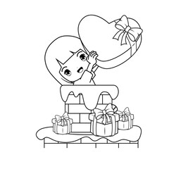 Valentine Day Coloring Page with cute girl