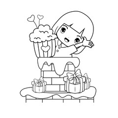 Valentine Day Coloring Page with cute girl
