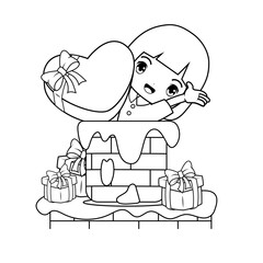 Valentine Day Coloring Page with cute girl