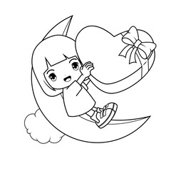 Valentine Day Coloring Page with cute girl