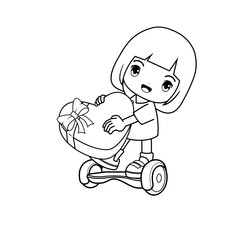 Valentine Day Coloring Page with cute girl