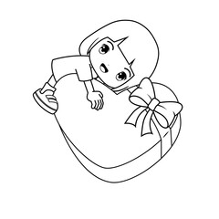 Valentine Day Coloring Page with cute girl