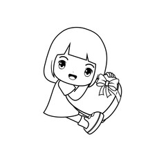 Valentine Day Coloring Page with cute girl