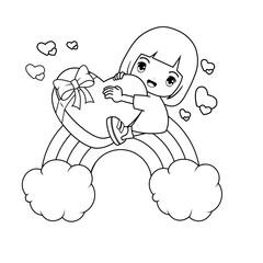 Valentine Day Coloring Page with cute girl