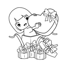 Valentine Day Coloring Page with cute girl