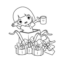 Valentine Day Coloring Page with cute girl