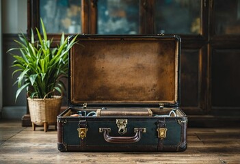front view interior with vintage suitcase