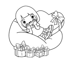 Valentine Day Coloring Page with cute girl