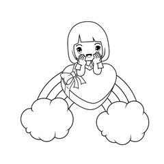 Valentine Day Coloring Page with cute girl