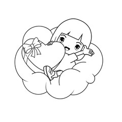Valentine Day Coloring Page with cute girl