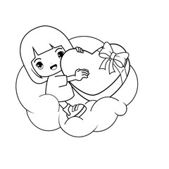 Valentine Day Coloring Page with cute girl