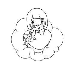Valentine Day Coloring Page with cute girl