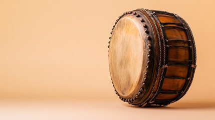Isolated Dhol Drum Centered Against Gentle Light Background
