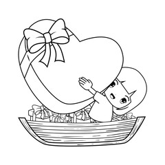 Valentine Day Coloring Page with cute girl