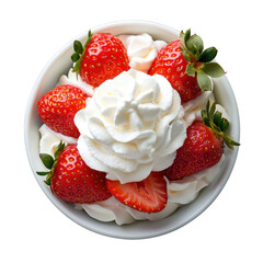 Delicious Fresh Strawberries with Whipped Cream in a Bowl