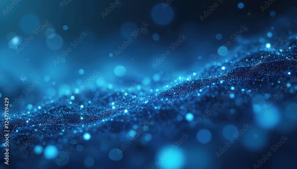 Poster abstract illustration of connected dots on bright blue background. dots form network pattern, evokin