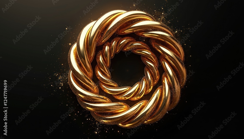 Aufkleber abstract 3d spiral design. shiny golden twisted chain. elegant minimal style. modern design concept.