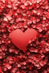 Obraz premium Heart shape surrounded by vibrant red flowers on a soft blurred background