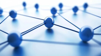Abstract close-up of interconnected blue spheres on a smooth surface, symbolizing networking and technology