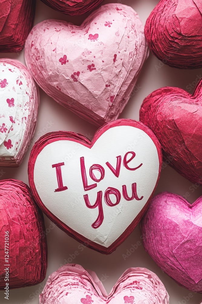 Poster heart shape with the phrase i love you written in elegant script on a soft background