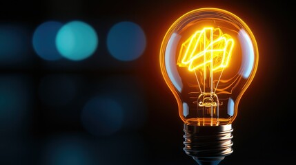 A glowing light bulb featuring an intricate filament design, symbolizing creativity and innovation in a vibrant setting.