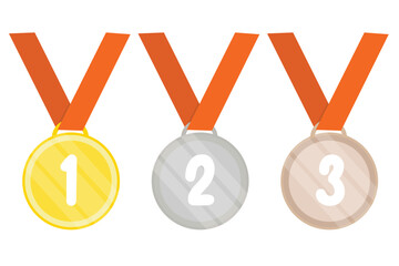 Set of medal awards vector. Gold, silver and bronze medal awards with ribbons. 1st 2nd 3rd. Vector design
