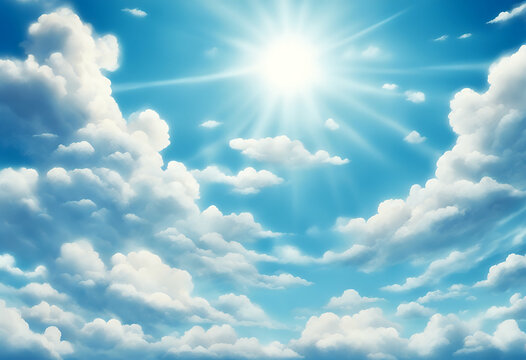 clouds blue vector shining sparse sky white day scene anime background style sun cartoon sunny fluffy illustration generative ai cloud game summer cloudy colours abstract heaven baby bright air