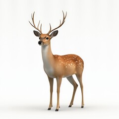 Majestic Deer: Photorealistic Image of Graceful Stag on White Background with Detailed Antlers and Gentle Expression