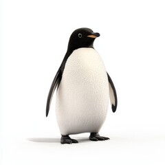 Obraz premium Curious Penguin Waddling on White Background - Photorealistic Penguin Illustration with Detailed Flippers