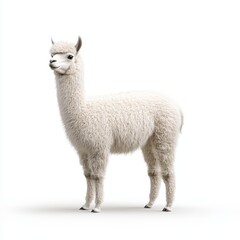 Fototapeta premium Majestic Fluffy Alpaca with Curly Fur on White Background - Photorealistic Animal Portrait