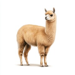 Obraz premium Majestic Alpaca - Photorealistic Image of Fluffy Alpaca with Detailed Curly Fur on White Background
