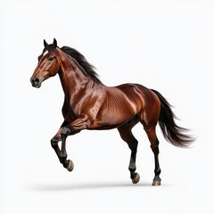 Obraz premium Energetic Gallop: Majestic Horse in Dynamic Motion on White Background, Photorealistic Equine Beauty