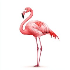 Serene Flamingo in Elegance - Photorealistic Image of Graceful Pink Bird on White Background