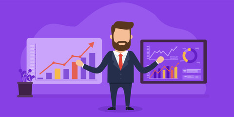 businessman analyzing financial performance graphs vector illustration