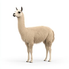 Fototapeta premium Majestic Photorealistic Llama Portrait on White Background with Fluffy Wool and Elegant Poise