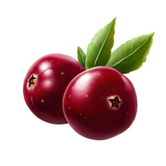Fresh and Juicy Cranberries with Green Leaves on White Background