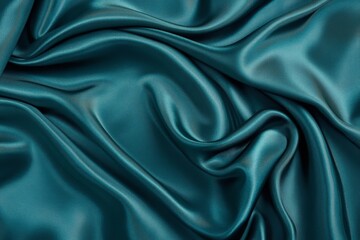 Fototapeta premium Teal silk fabric drapes, studio shot, luxurious texture, background blur, design resource