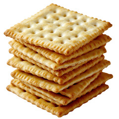 Freshly Baked Crackers Stacked Neatly on a White Background