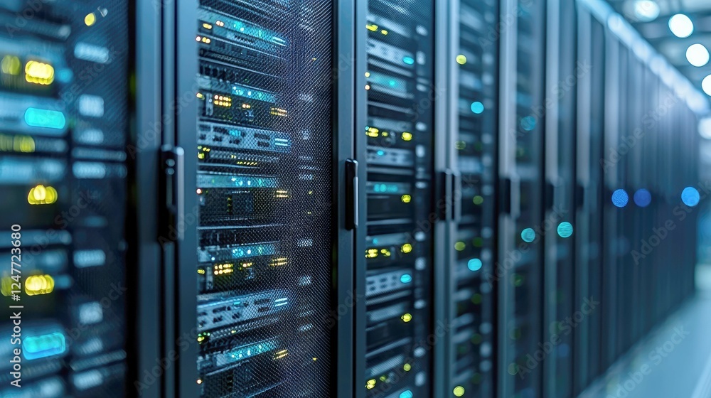 Poster exploring the intricacies of a modern data center: a glimpse into the heart of digital infrastructur