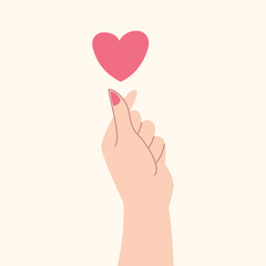 Vector illustration of a hand making a heart gesture. I love you sign. Saint Valentine's concept.